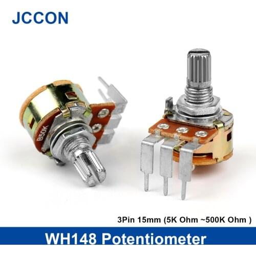 10Pcs WH148 Linear Potentiometer 3Pin 15mm Shaft B5K B10K B50K B100K B500K with Switch Amplifier Dual Stereo Potentiometer