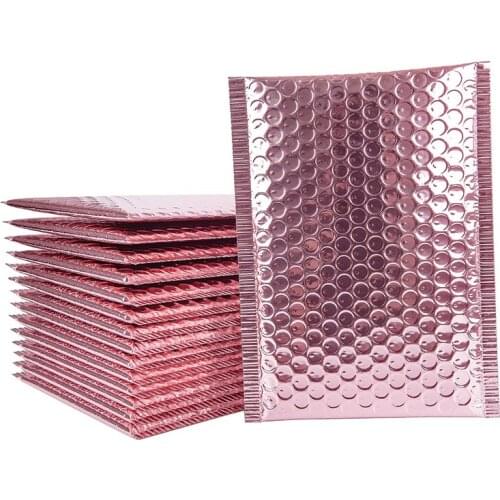 10Pcs Rose Gold Bubble Mailer Aluminum Foil Bubble Envelope Padded Shipping Bags With Bubble CD/Eyelash Packaging Bags 9 Sizes