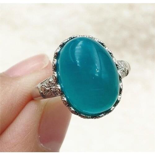 13x10mm Genuine Natural Green Amazonite Adjustable Ring Gemstone Woman Man Clear Beads 925 Sterling Silver Fashion Stone AAAAA