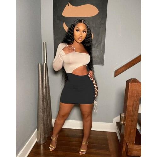 2021 Best Quality Famous Brand Dress Patchwork One Shoulder Bandage Sexy Club Mini Dress Vestidos