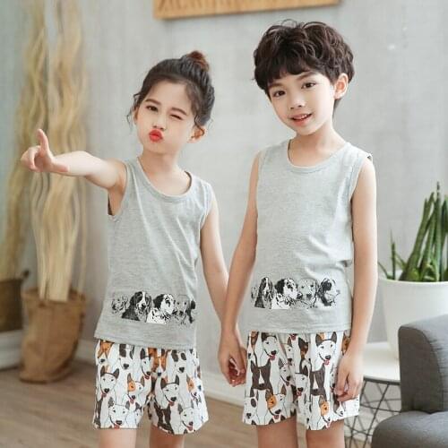 27 kids Boys Cothes Summer Top Tanks And Shorts Kids Clothes For 2-9 Years Cotton Fabric
