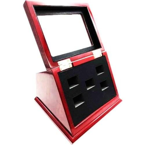 5 RINGS WOODEN CASE CHAMPIONSHIP RINGS CLEAR TOP DISPLAY BOX CASE