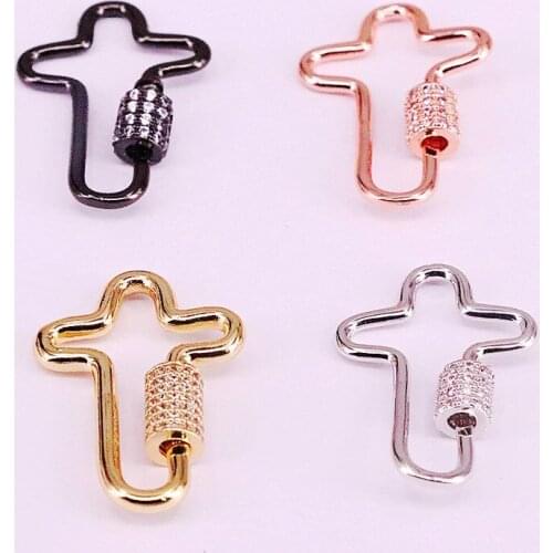 6Pcs, Black/Silver/Gold/Rose Gold Color Clear CZ Pave Crossed Shaped Clasp, Micro Pave Cubic Zirconia Cross Clasp