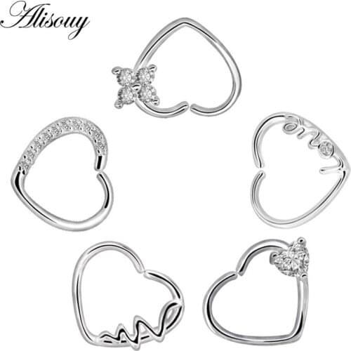 Alisouy 1PC heart hoop nose ring Medical Stainless steel Nose Ring Body piercing jewelry Clip Hoop Septum studs for women girl