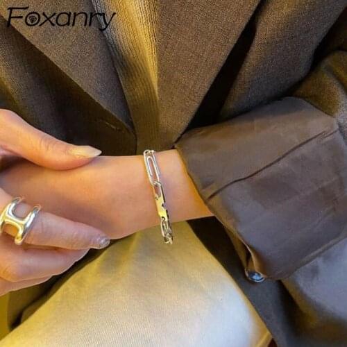 Evimi 925 Sterling Silver Bracelets Fashion Vintage Couples Unique Design Hollow Geometric Pin Chain Party Jewelry Wholesale