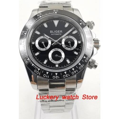 39mm bliger watch black dial Multifunction week date Automatic movement men watch-BA123