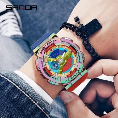 SANDA Watch Men Fashion Luxury Colorful Electronic Watches Led Digital Wristwatch Count Down Sport Man Hour Brand Military Watch