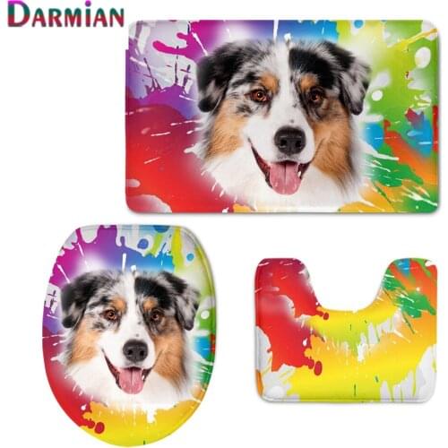 3D Creative Graffiti Animal Dog Colorful Toilet Seat Cover House Out Bedroom Rug Set Carpet Stool Lid Seat Cover Home Decorative