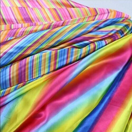 Gradient seven color satin pattern faux silk fabric decorative clothing fabric DIY rainbow printed fabric