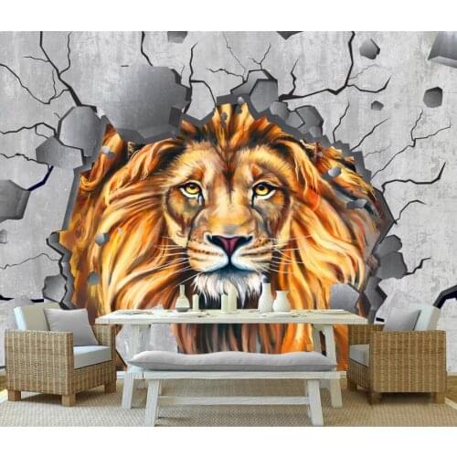 Home improvement custom 3D Background wallpapers 3 d Lion Brick Wall wallpapers for living room bedroom mural wallpaper 3d