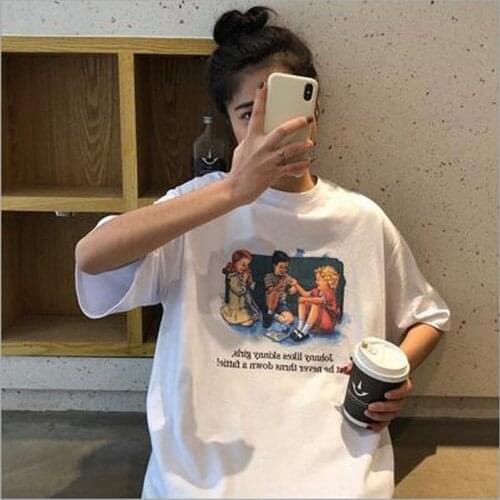 European American Style T-shirt Women Spring Summer Short Sleeve Round Neck Women Tops Cotton Spandex Tee shirt Femme