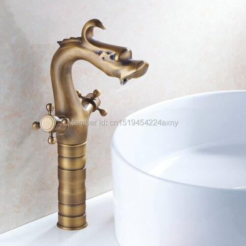 GIZERO Dragon Style Faucet Basin Countertop Mixer Bathroom Basin Mixer Dual Handle Taps GI59