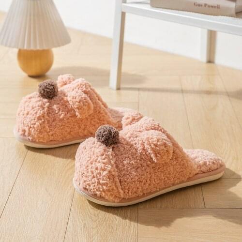 Cotton Slippers Womens Fall/Winter Indoor Warm Lazy Shoes Lovers Flat-Bottom Non-Slip Comfortable Plush Cartoon Cotton Slippers