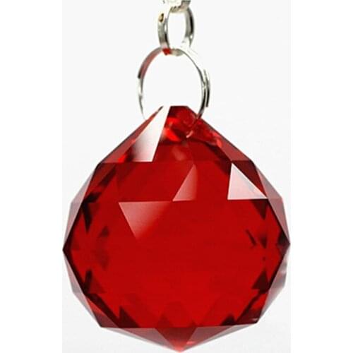 Top Quality 10PCS/lot Red Color 30mm crystal faceted balls (Free rings) glass chandelier pendants/ Crystal lamp Parts