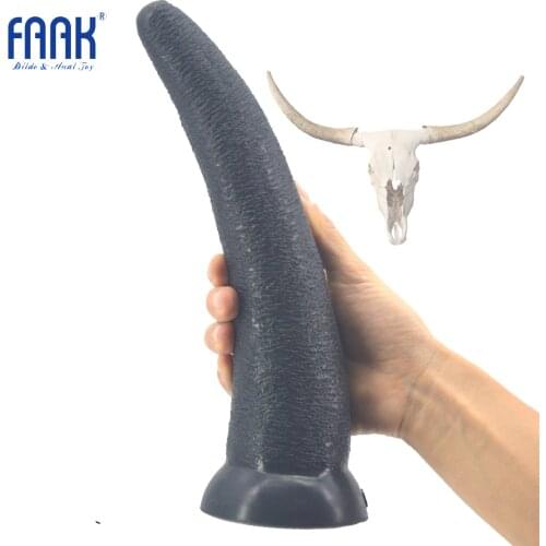 FAAK curved big long dildo ox horn design soft silicone penis rough surface anal plug suction g spot stimulate pussy sex toys