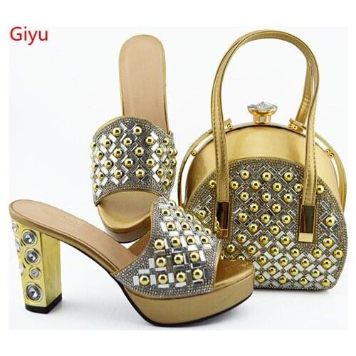 Giyu Nigerian Party gold Shoe and Bag Sets Italian Shoes and Bags Set for party African Matching Shoes and Bags set!KO1-3