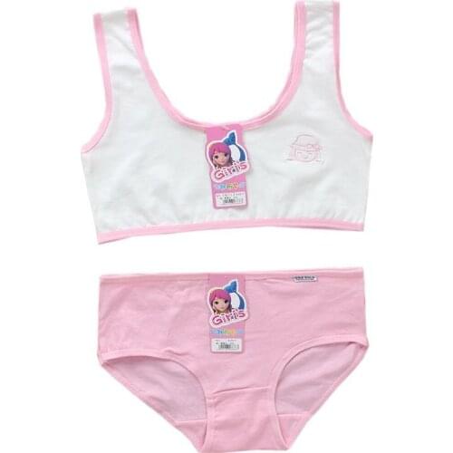 Teegage Girls Training Bras Sets Kids Cotton Underwear Sets Cartoon Character Printed Bras Panties Sets 8-14Years