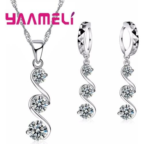 Original 925 Sterling Silver Wedding Engagement Jewelry Sets for Women Girl Ladies Pendant Necklace Hoop Earrings Free Shipping