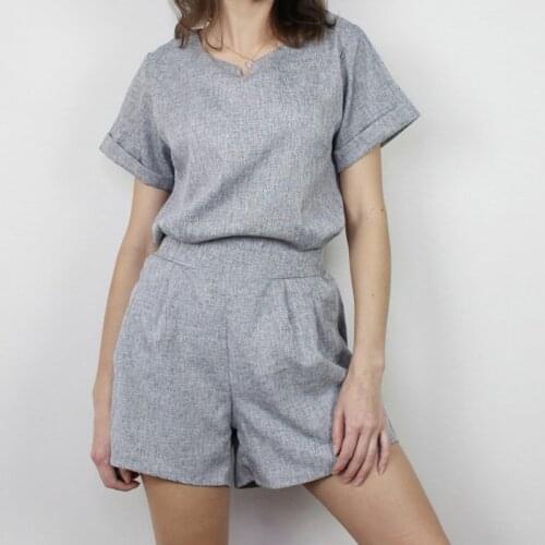 Summer New Womens Suit V-Neck Short-Sleeved Top + Pocket Shorts Tracksuit Two-Piece Suits Matching Female Trendy Clothes Outfit