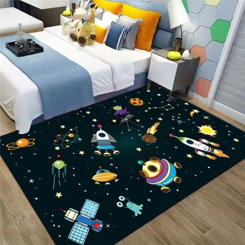 Cartoon Outer Space Carpet Bed Blanket Boy Floor Mat Explore The Universe Childrens Carpet Cute Bedside Mat Play Mat