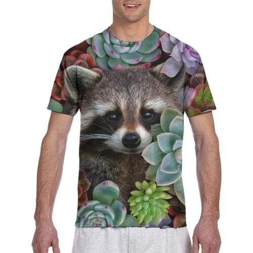 Cute Raccoon In Succulents Fashion T-shirt Men 2020 Summer Crew Neck Mens Tshirt Tee Shirts