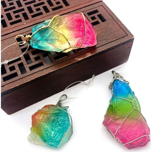 Natural Stone Crystal Pendant Irregular Shape Hand-wound Color Gradient DIY Jewelry Accessories Wholesale Necklace Pendant