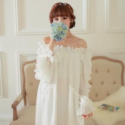 Women Sleepwear Chiffon Nightgown White Long Nightdress Fashion Nightclothes Dress Retro Princess nightgown