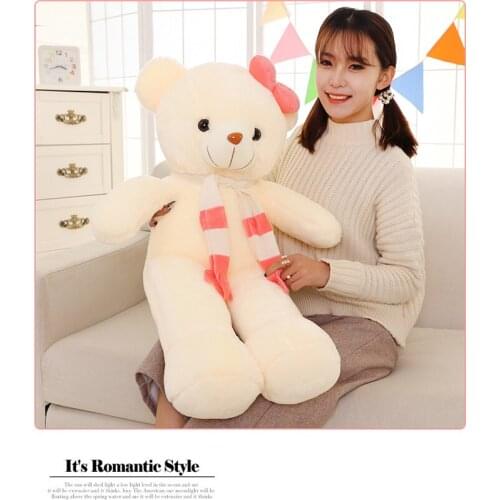 100% new large 85cm white teddy bear plush toy pink scarf bear doll soft throw pillow Christmas gift b1250