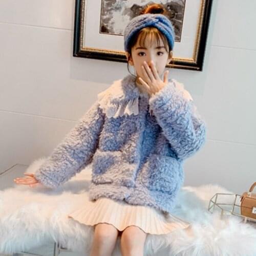 New 2021 Girls Winter Woolen Jacket Coat 3 Color Baby Clothes For Teenager Fur Coat With Pocket Elegant Warm Children Outerwear