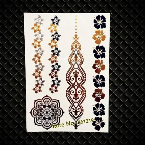New Large Size 21x15CM Henna Indian Bracelet Body Art Arm Painting Gold Flash Tattoo Sticker GYH-120 Jewelry Flower Tattoo Chain