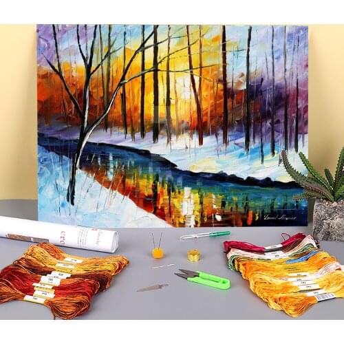 Frozen Stream Printed Canvas 11CT Cross-Stitch Patterns DIY Embroidery DMC Threads Handiwork Handicraft Knitting Needle