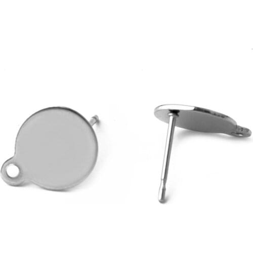 50pcs 8/10mm Stainless Steel Blank with small hole Post Earring Studs Pins Flat Round Tray Base Ear Jewelry Findings DIY