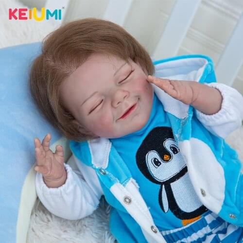 20 Inch Handmade Rooted Fiber Hair Silicone Reborn Baby Boy Closed Eyes Cloth Body Sleeping Toddler Toys Kids Birthday XMAS Gift