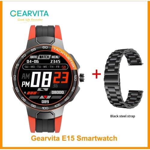 Gearvita E15 Smart Watch Men Sports Watches IP68 Waterproof GPS Track Heart Rate Blood Pressure Weather Smartwatch PK P8 E13
