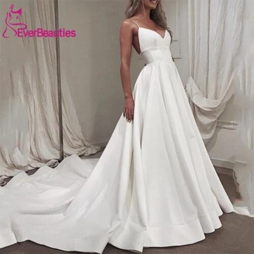 Vestido De Noiva Wedding Dresses 2020 A-Line V-Neck Dubai Wedding Gown Spaghetti Straps Bride Dress