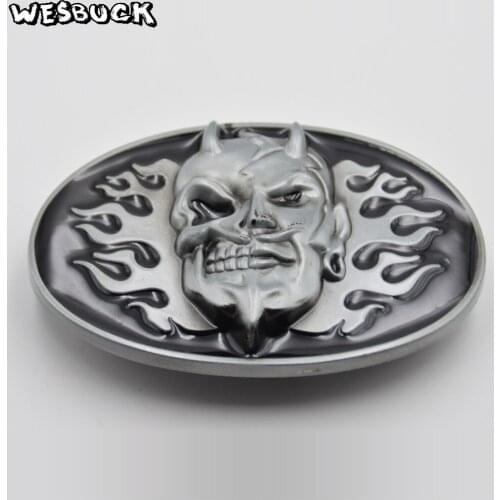 WesBuck Brand Oval Skull Belt Buckles for Men Women Cool Metal Cowboy Cowgirl Buckles