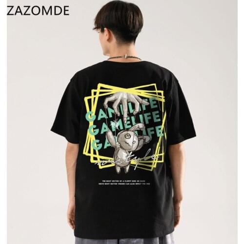 ZAZOMDE Men Summer Harajuku Cool Half Sleeve T-shirts O-neck Street Style Fashion Funny Rabbit Printed Tee Students Hip Hop Tops