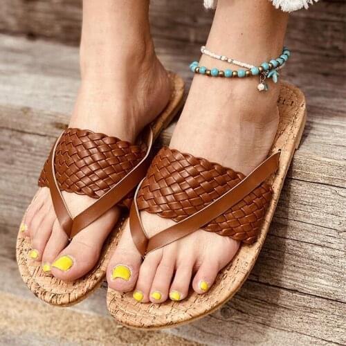 Woman Casual Slippers 2021 Women Weave Flip Flops Female Summer Beach Flat Ladies Comfort Outdoor Fashion Footwear Plus Size