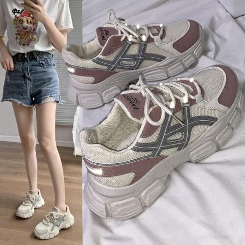 Women Chunky Sneakers 2021 Fashion Platform Shoes Lace Up Breathable Mesh Women Vulcanize Shoes Dad Shoes кеды женские sneakers