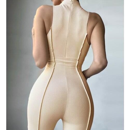 2021 Female Clothing Streetwear Wholesale Items Women Summer Sleeveless Patchwork Bodycon Solid Color Jumpsuit Overall