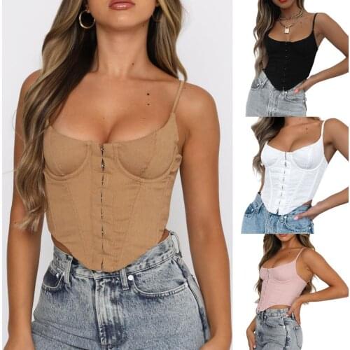 Women Summer Sexy Tank Top Adults Sleeveless Irregular Solid Color Adjustable Spaghetti Strap Corset