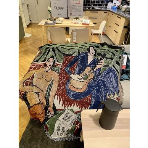 Painting Printed Guitar Woman Sofa Throw Blanket Simple Carpet Tapestry Towel Knitted Throw Blanket Bedspread Home Textile
