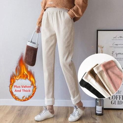 2021 Winter Warm Pants Women Plus Velvet High Waist Pencil Pants Leisure Fleece Sports Sweatpants Womens Solid Korean Trousers