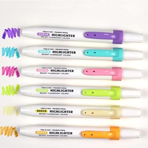 Know High Quality 6 Colors Highlighter Press Type Fluorescent Art Marker Pen Student School Office Stationery Supply G-0533T