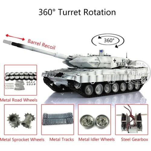 1/16 Heng Long 7.0 Leopard2 A6 RTR Radio Controlled Tank 3889 Metal Tracks Barrel Recoil TH17638-SMT4