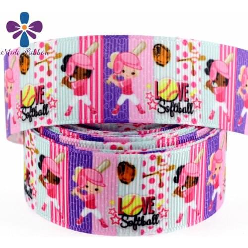 1"25mm "Love Softball" Cool Girl Printed Grosgrain Ribbon Red Rose Hair Band Making 10yards/roll MD180416-75-14203
