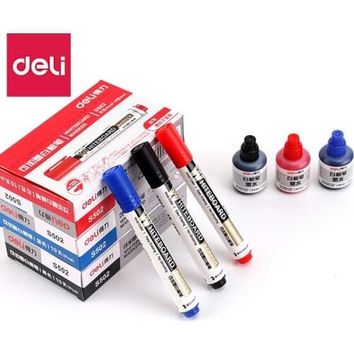 1pcs Deli white board pen easy to clean writing pen can be added with ink for teaching, office training, 3 colors optional