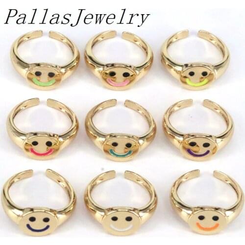 10Pcs High Quality Trendy Smiley Face Finger Ring for Women Gold-color Rings Trendy 2021 Jewelry Gifts Party
