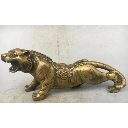 13'' copper home feng shui wealth treasure animal tiger statue