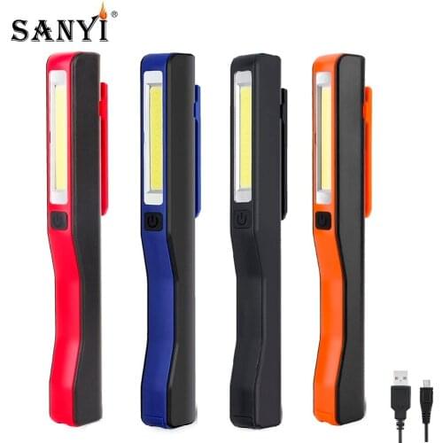 2PC COB LED Flashlight Magnetic Work Light Portable Lantern USB Rechargeable Torch Maintenance Work Flashlights Clip Pocket Lamp